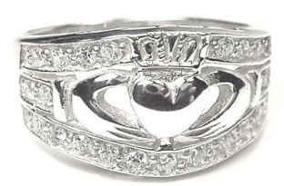 Ladies Silver Diamond Claddagh Ring