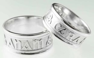 10K/14K/18K White Gold "My Soul Mate" Celtic Knot Wedding Band Rings Set